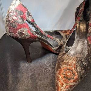 Donald Pliner EUC Coda metallic floral pump high heel shoes 9 gold brown red